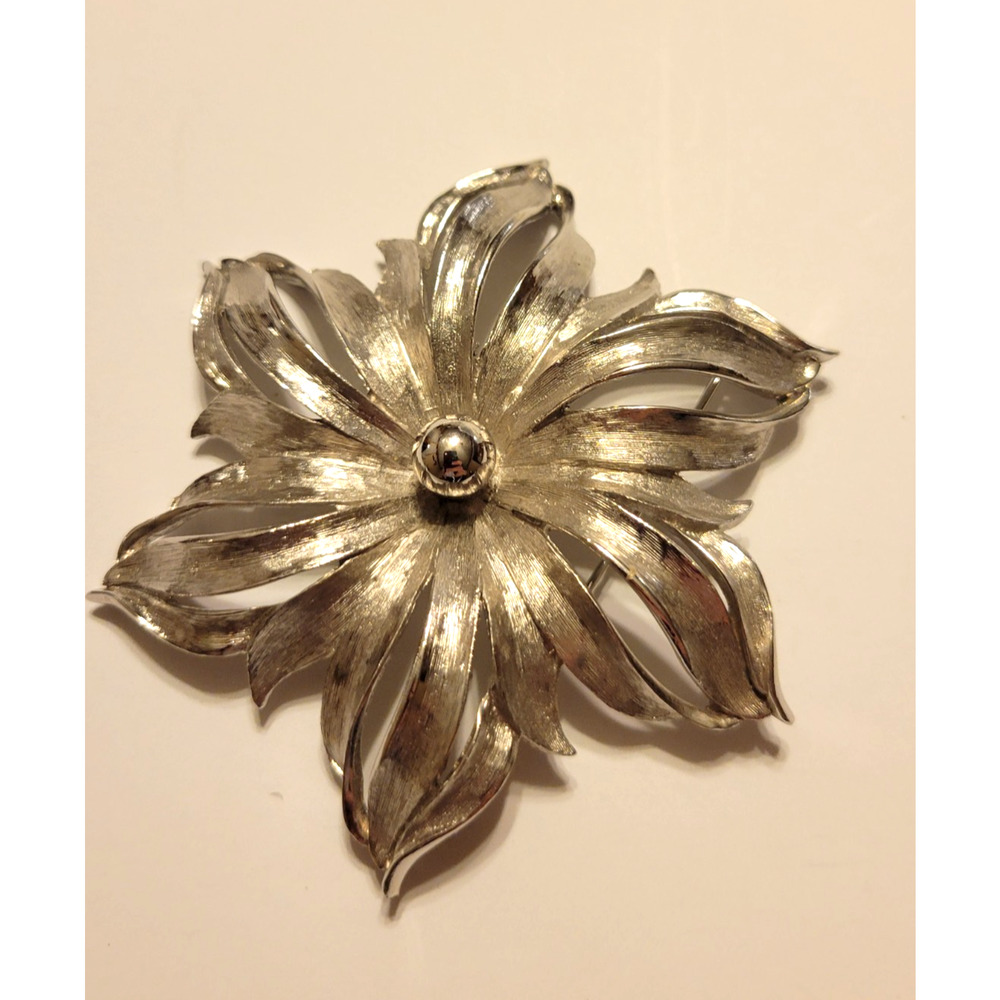 Vintage Estate Pin Brooch 1960s Celebrity Pastelli Silver Tone Floral Jewelry 3"
